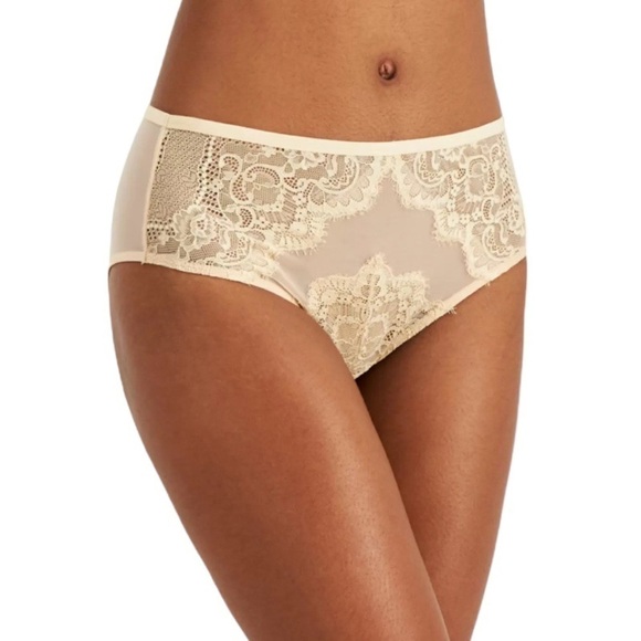 INC Intimates Underwire Lace Bra & Lace Trim Mesh Brief Underwear Almond Latte S - Picture 9 of 14